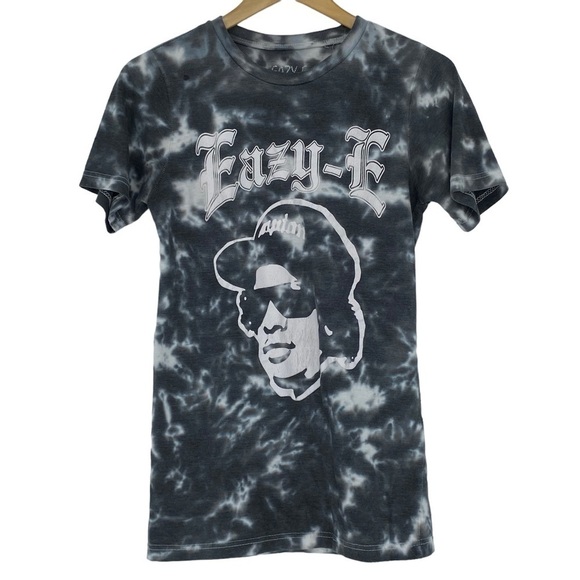 Easy E black & white tie dye short sleeve tee with face print men's size small - Picture 1 of 11